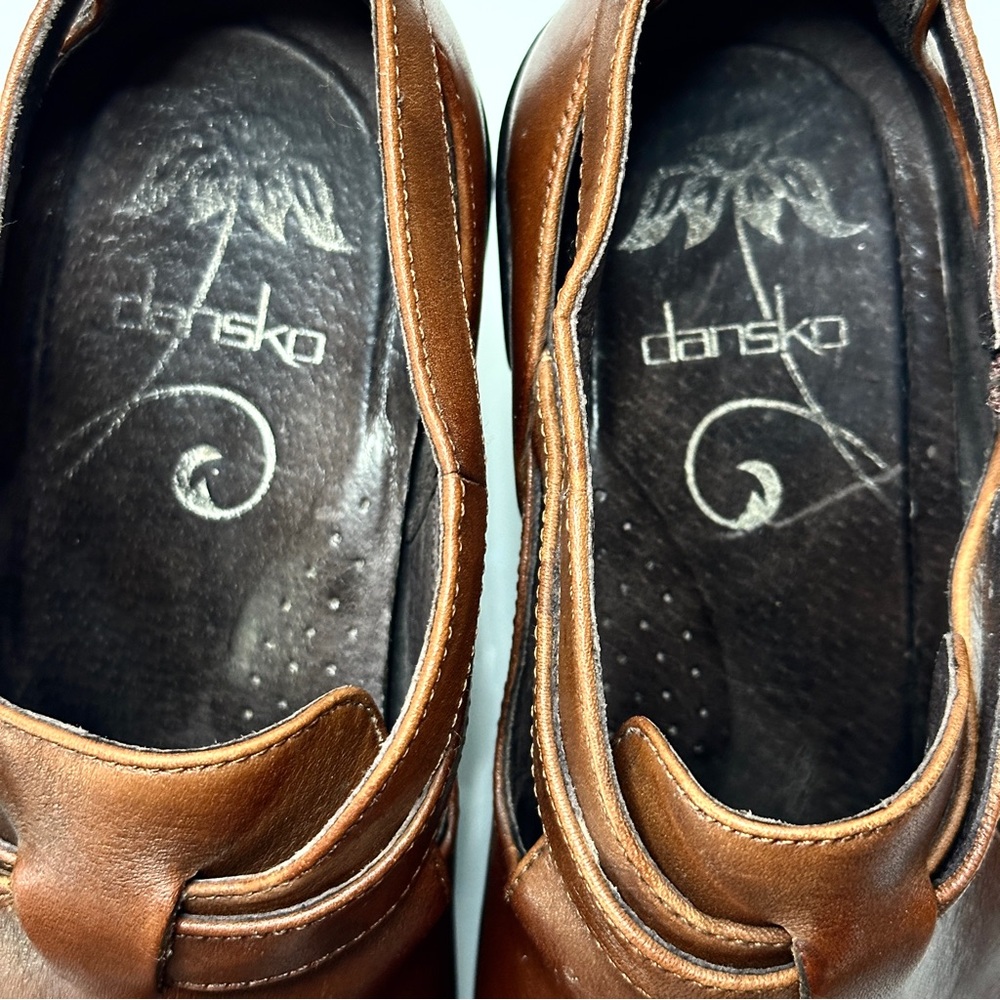 Dansko Franka Leather Cross Strap Wedges 39 Brown Booties - Picture 6 of 11